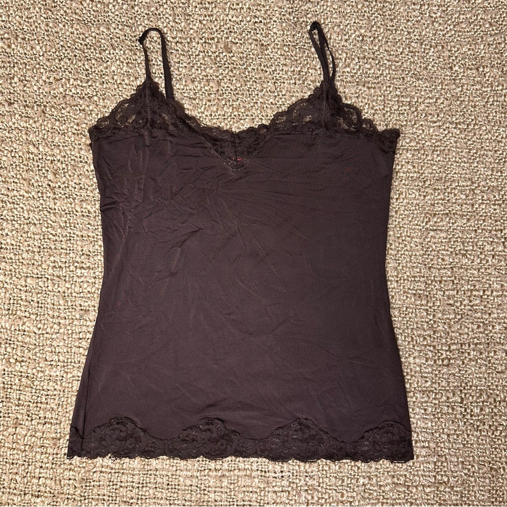 Y2K Camisole Brown Tank Top with Lace
